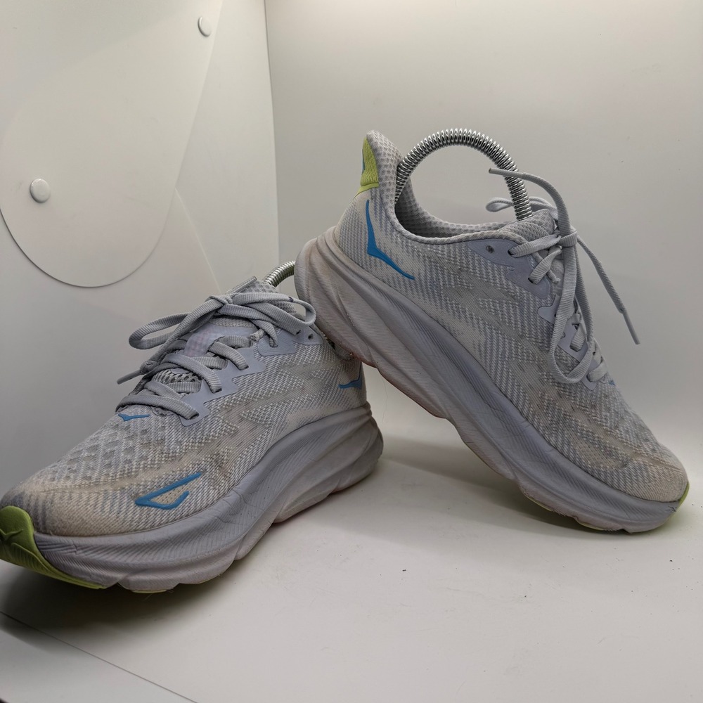 Hoka Clifton 9 Womens 6 Running Shoes Glass‎ Lilac Mist Grey Blue 1127896 GLLS